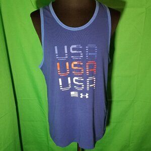Under Armour Mens Medium USA RWB Logo Light Blue Piping Loose 4th America Tank